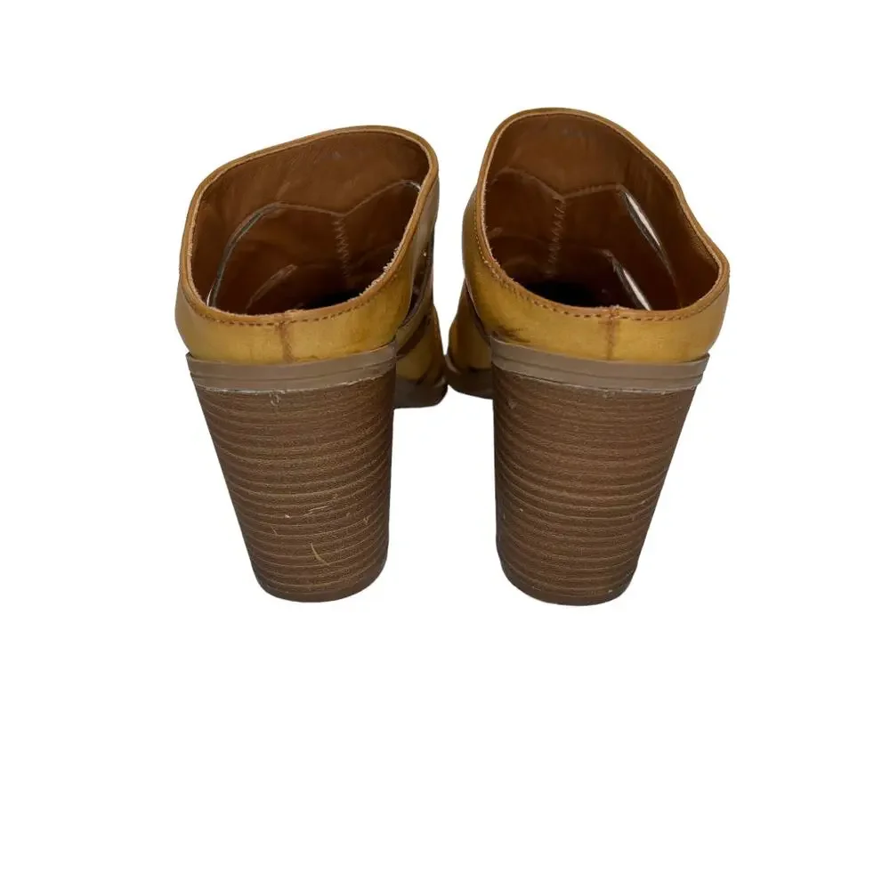 Dolce Vita Brown Leather Slip On Block Heel Mules women Size 9.5